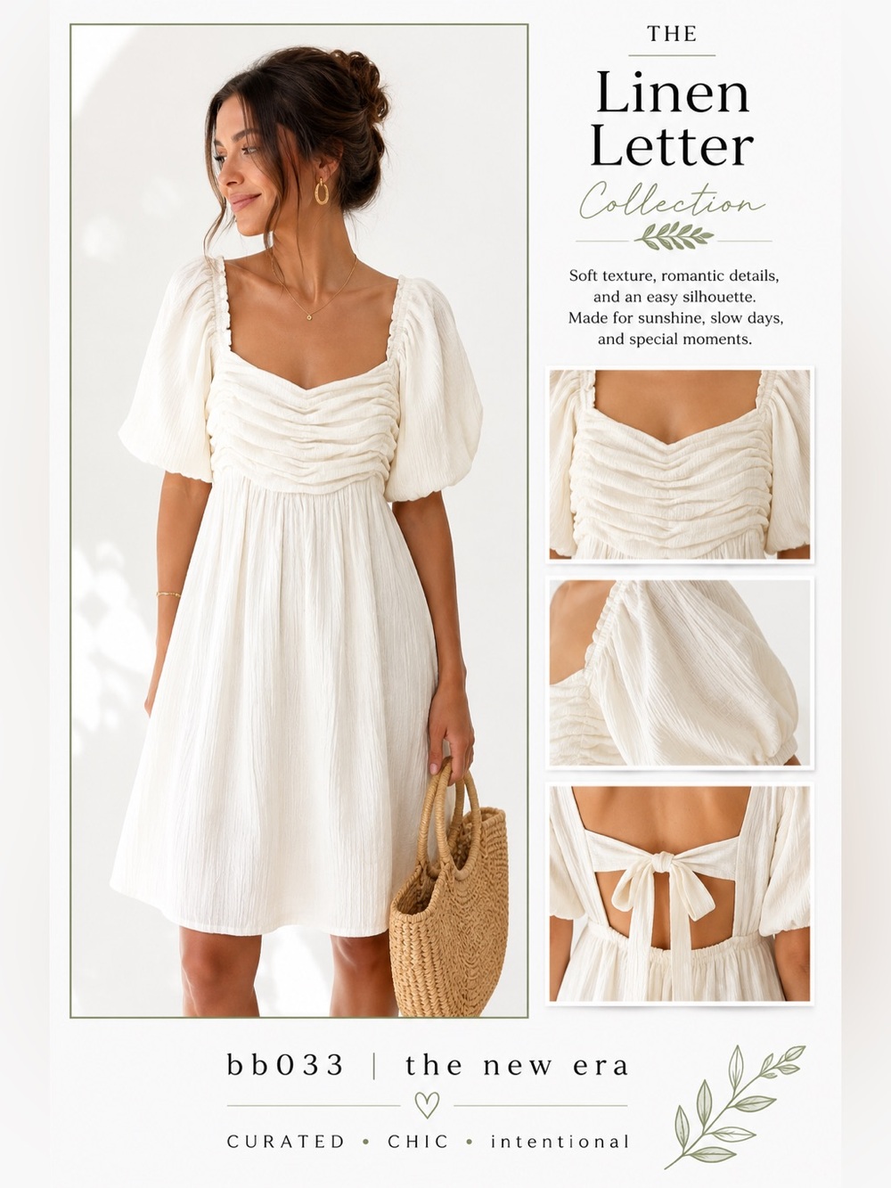 All in Favor Ivory Puff Sleeve Open Tie Back Babydoll Dress| Textured Mini | M